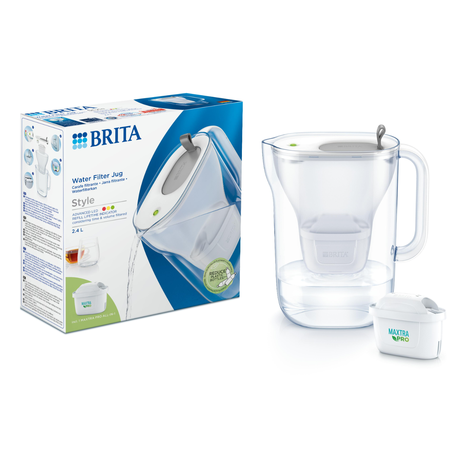 Brita water filter jug and packaging showing the product.