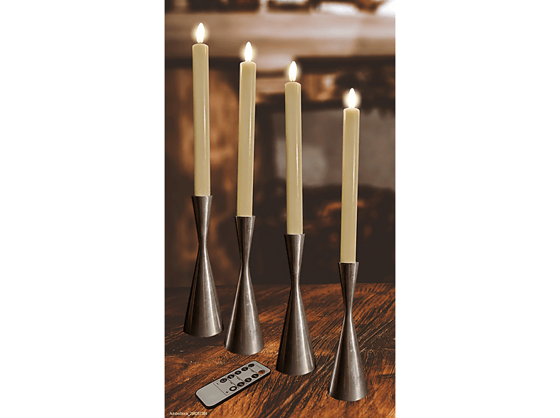 FHS 4er Set LED-Echtwachs Kerze, Weiß, Warmweiß