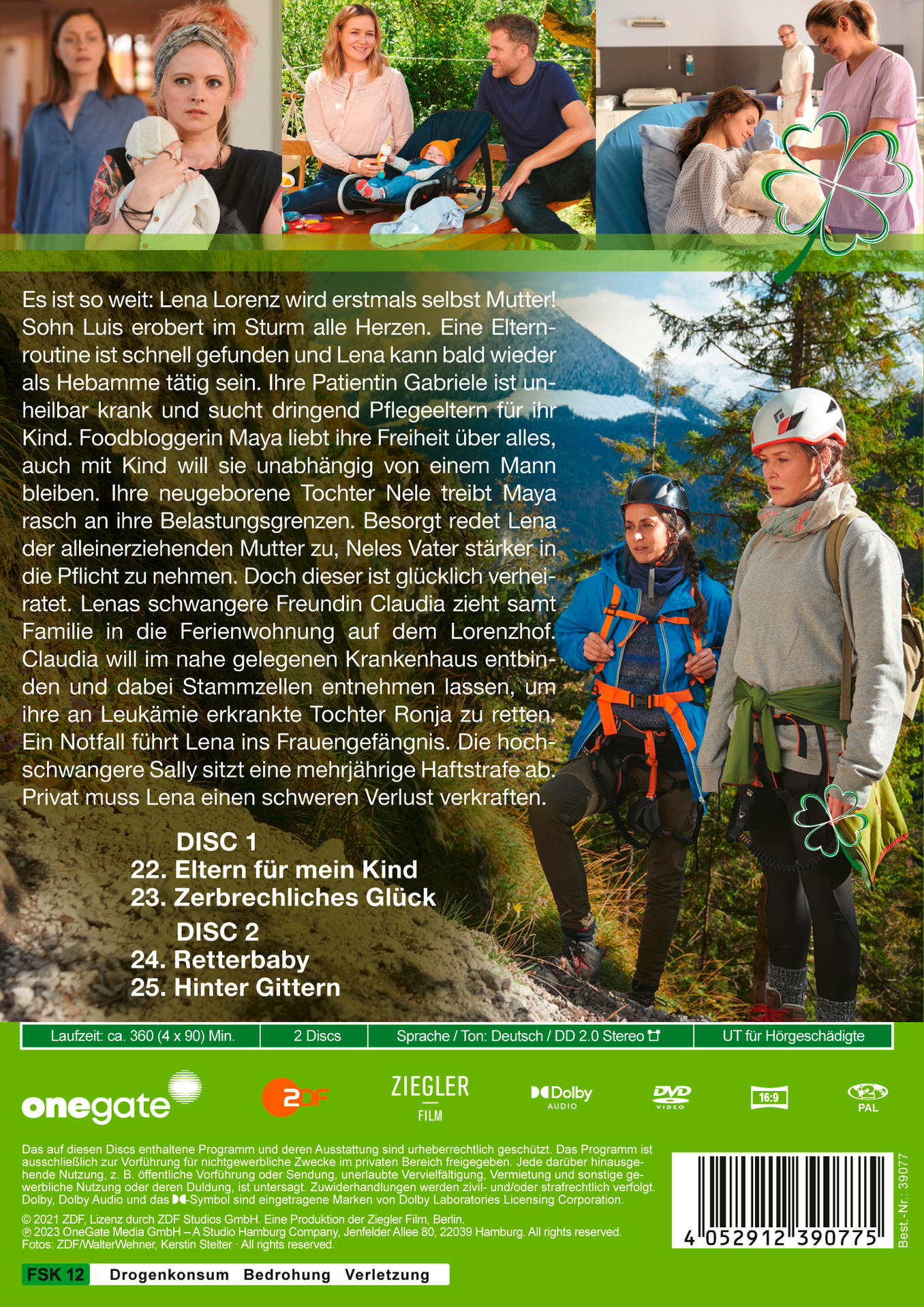 DVD-Cover mit Text und Bildern. Menschen im Wald und eine Frau mit Baby.