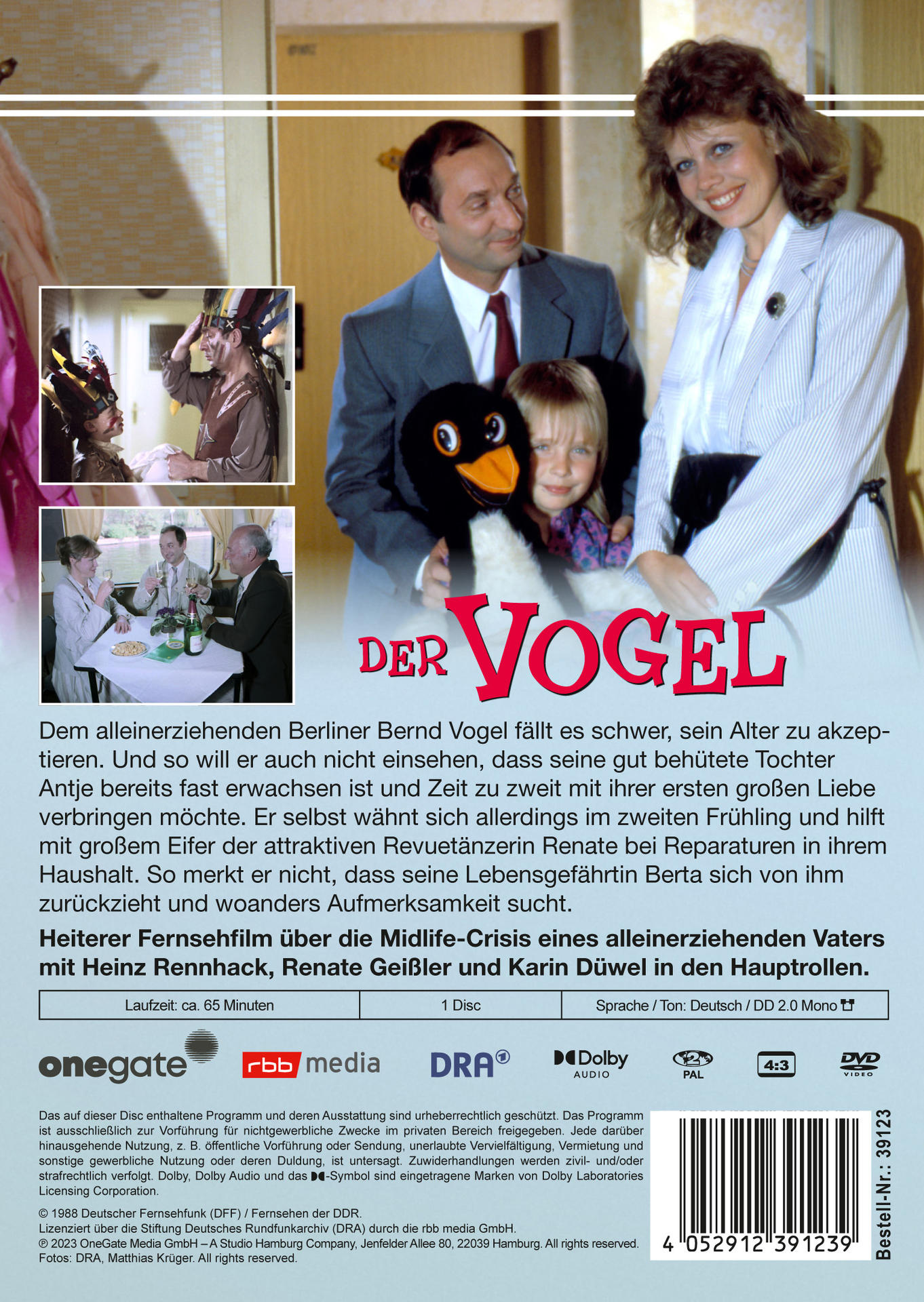 DVD-Cover eines Films mit drei Personen in einem Raum mit einem Pinguin. Text auf Deutsch.