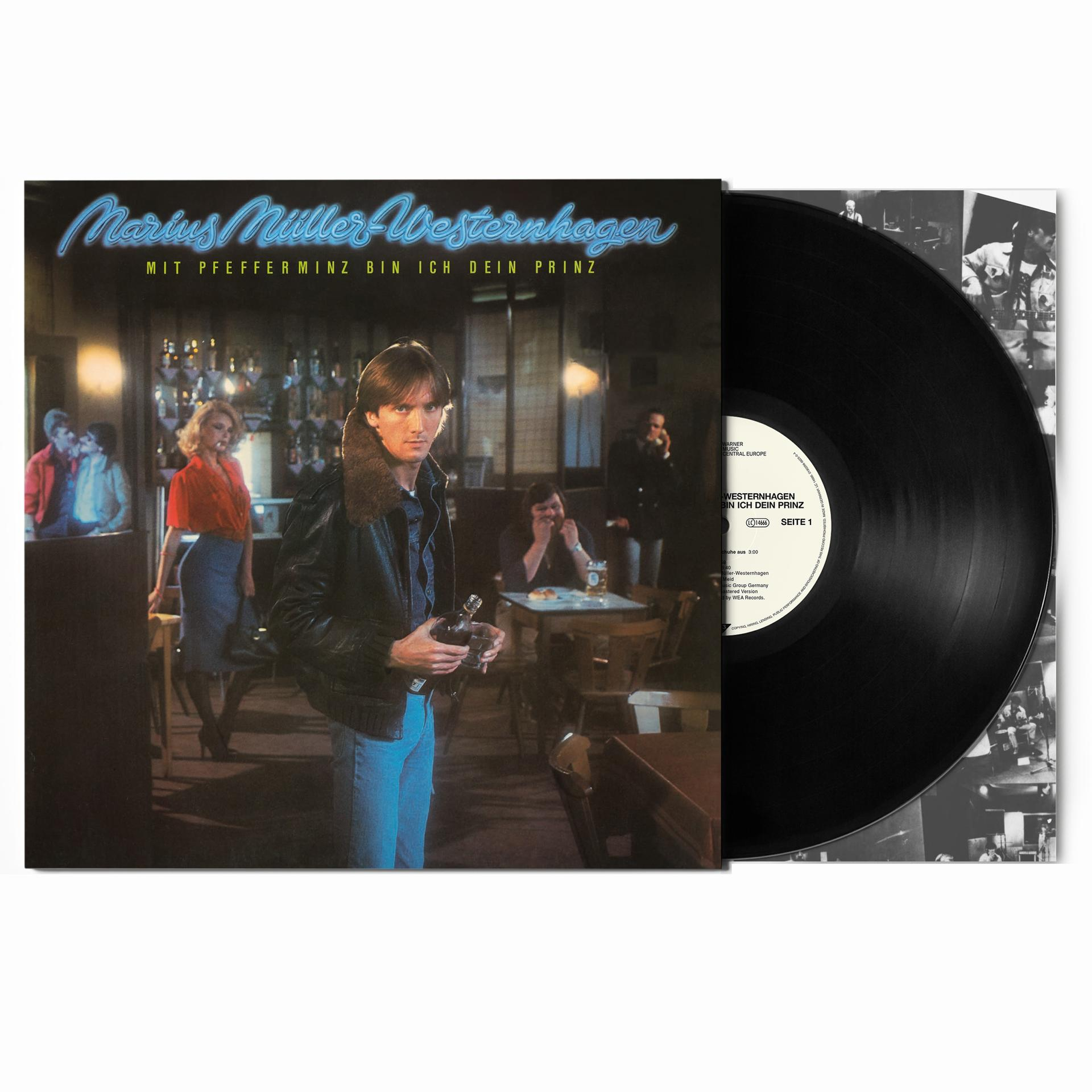 Albumcover: Mann in Kneipe mit Flasche, Vinylplatte im Hintergrund.