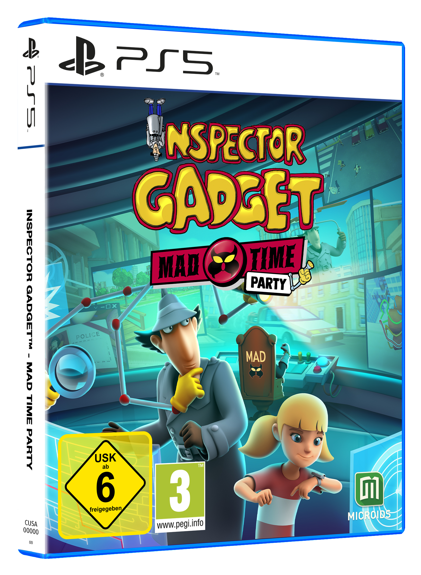 PS5-Spielbox für Inspector Gadget. Die Spielbox zeigt Inspector Gadget und Penny.