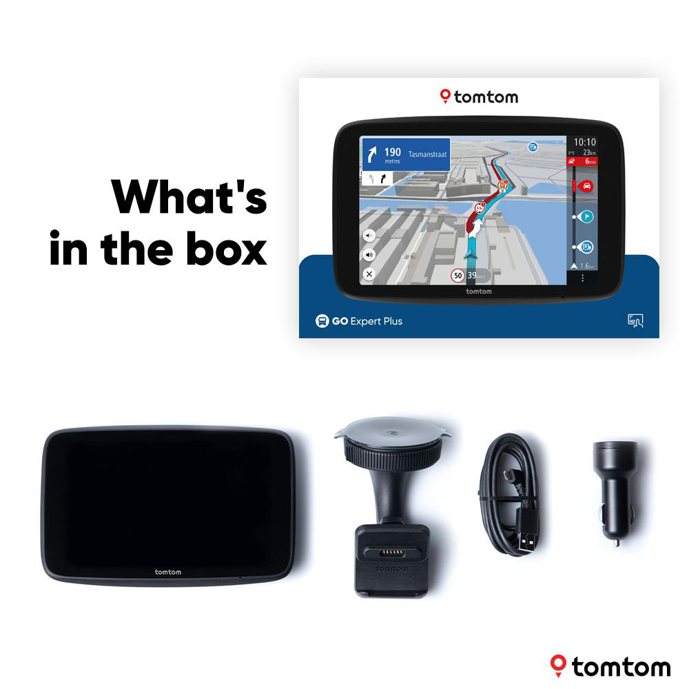 TomTom GPS-Gerät und Zubehör in einer Box.