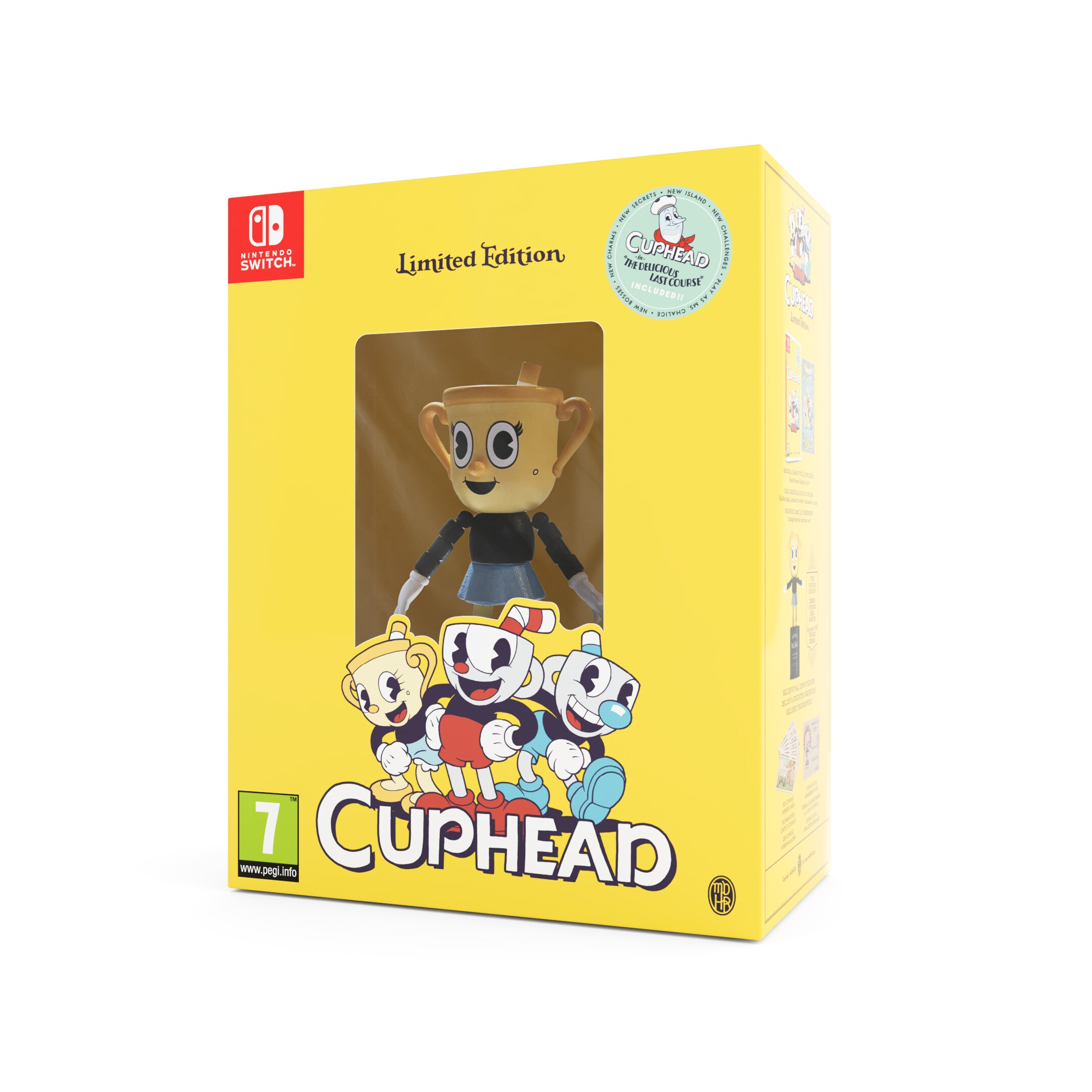 Limitowana edycja pudełka z grą Cuphead. Zawiera postać Cupheada i logo gry.