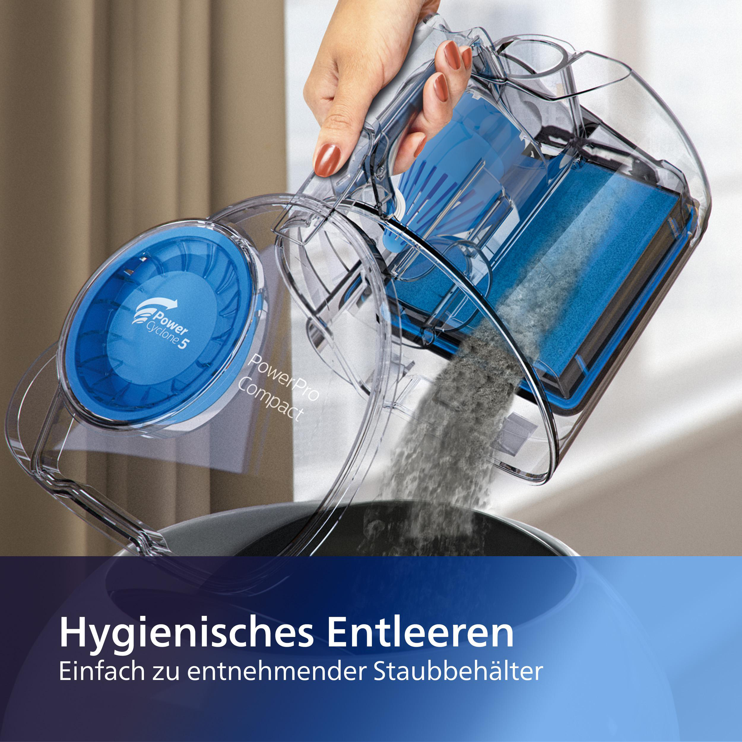 Staubsauger, transparenter Behälter entleert. Innenansicht.