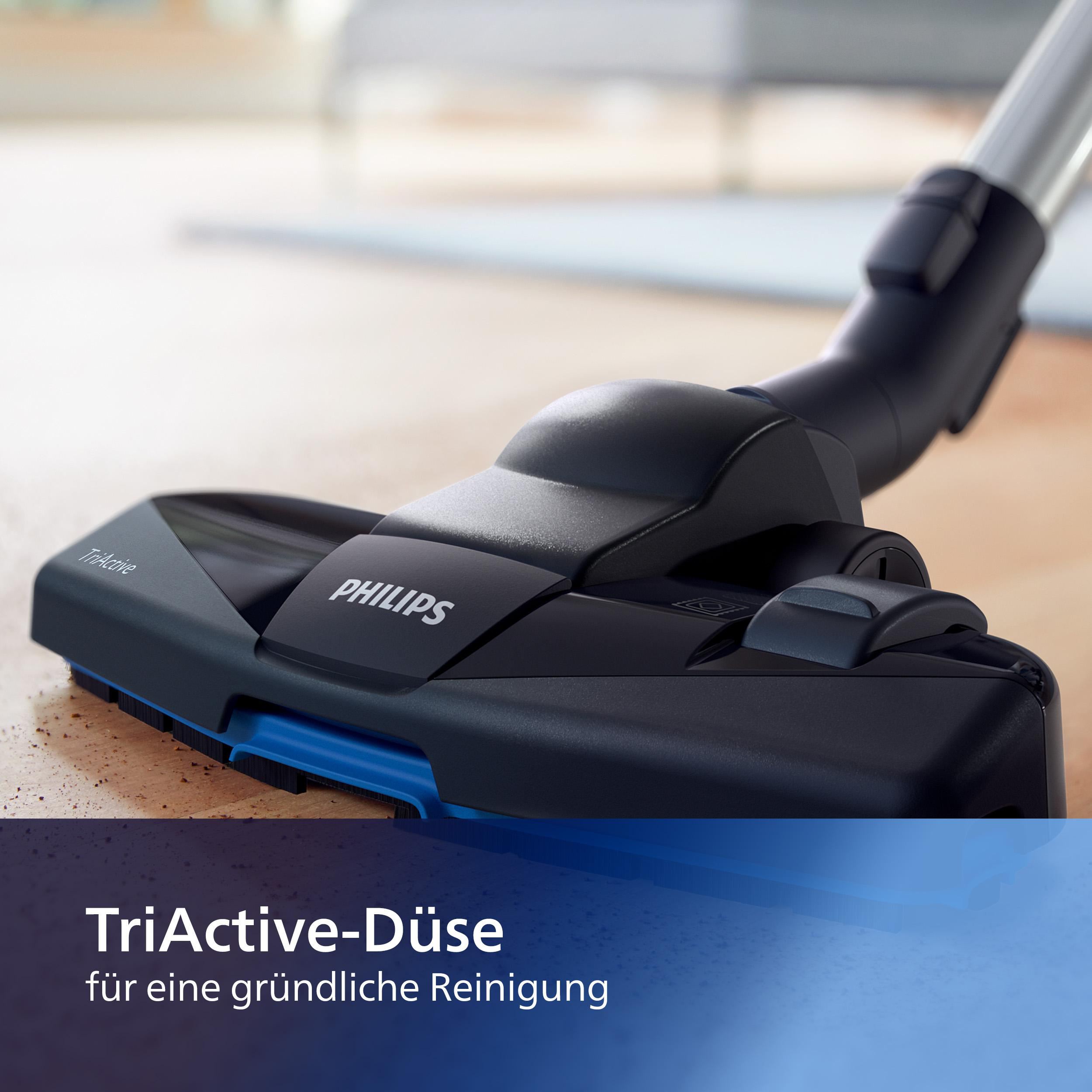 Ein Staubsaugerkopf mit dem Text „TriActive-Düse“.