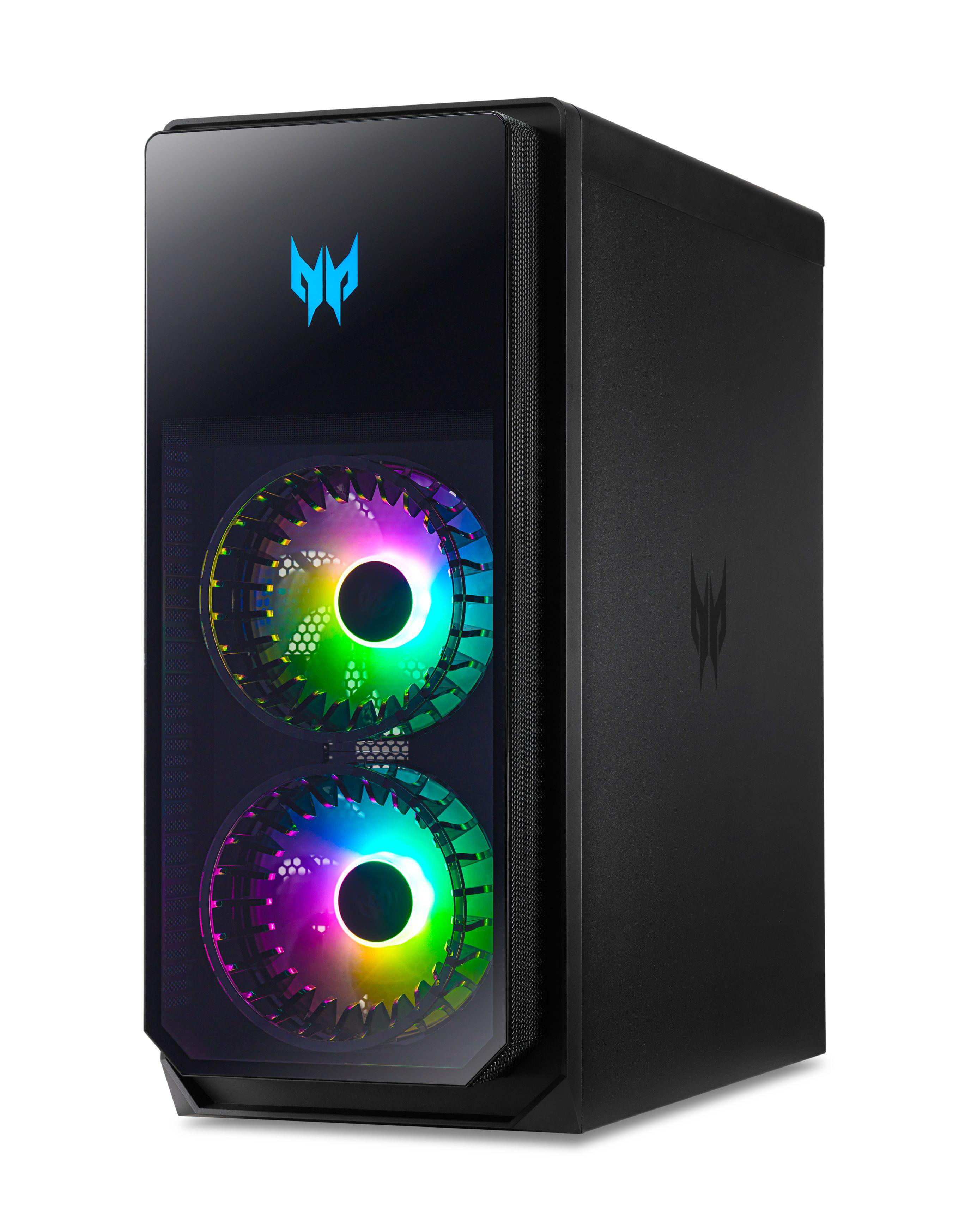 Ein schwarzes Computergehäuse leuchtet mit Regenbogenfarben.