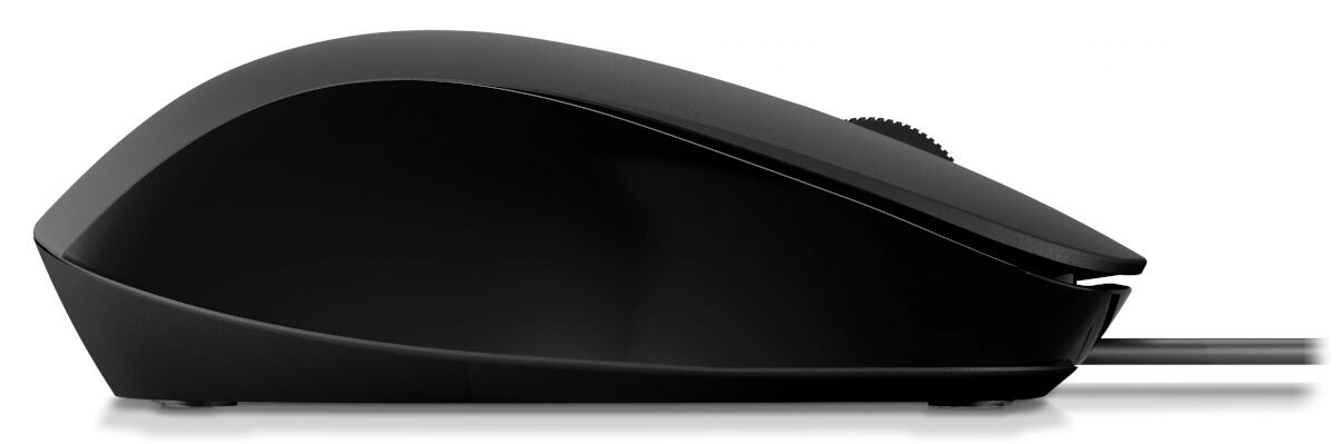 Czarna mysz komputerowa z kółkiem przewijania, widok z boku.