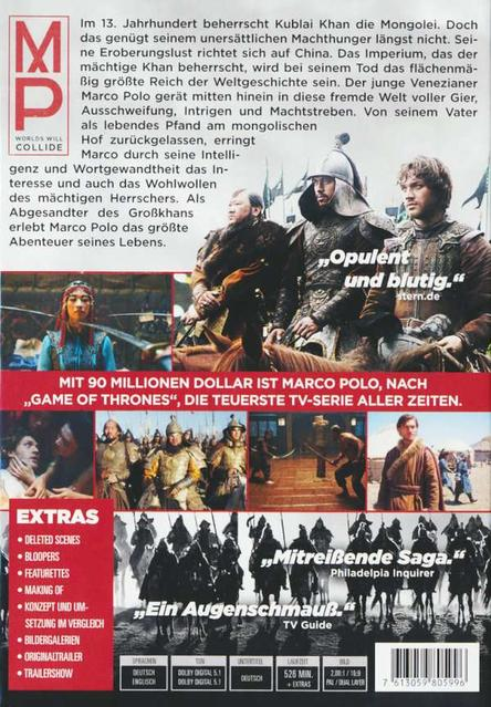 Rückseite einer DVD-Hülle mit Bildern von Schauspielern. Text auf Deutsch beschreibt die Handlung.