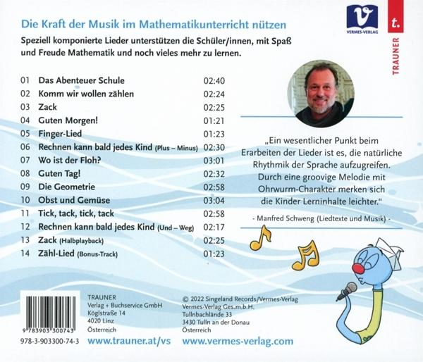Rückseite eines deutschen Buches mit Text und einem Cartoon-Wurm.