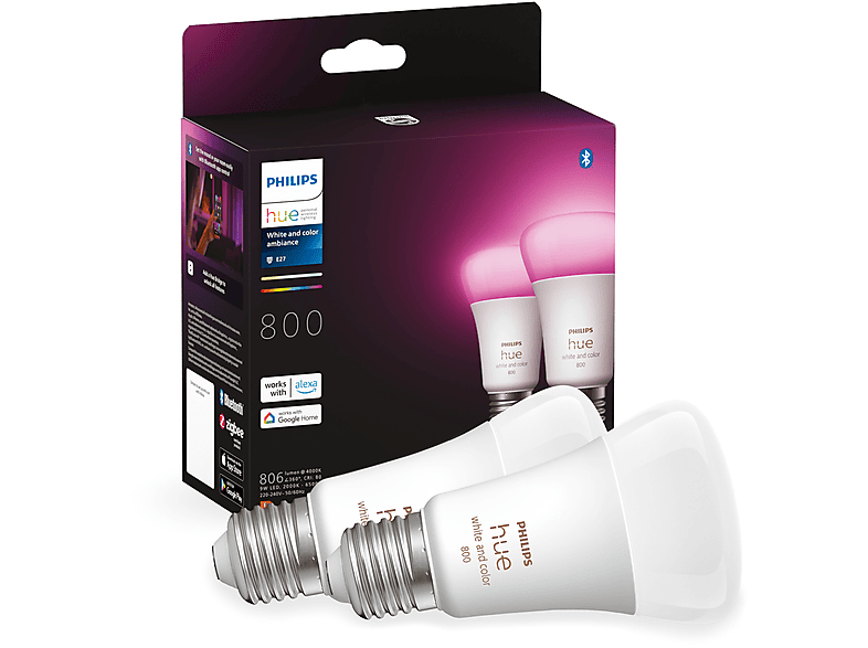 Philips Hue Żarówka E27 6.5W RGBW BT 2-pak