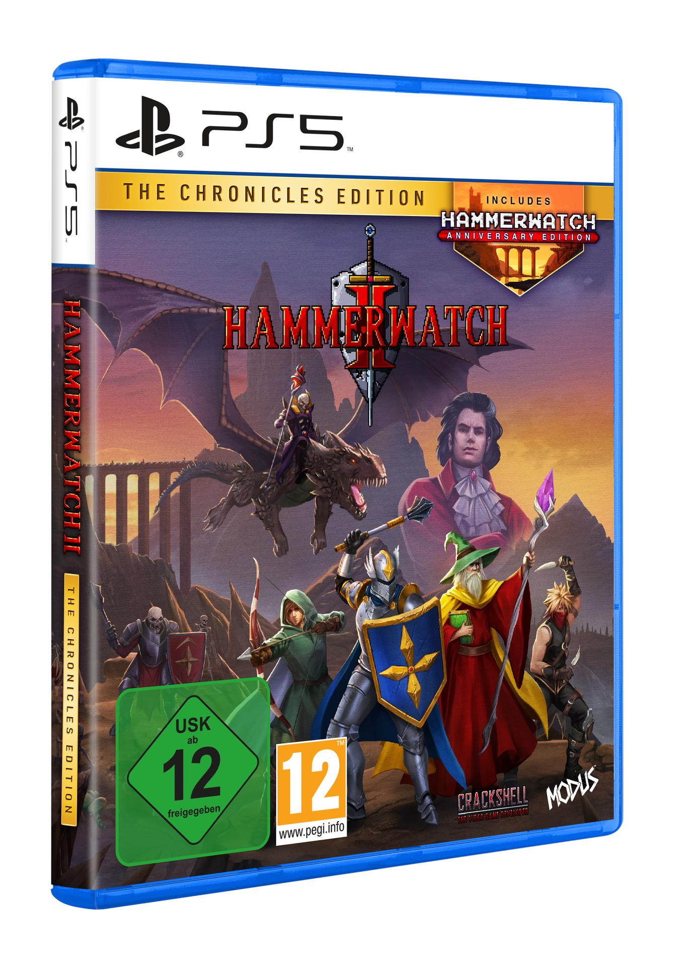 Spielbox-Artwork für Hammerwatch II, mit Charakteren und einem Drachen. PS5-Logo sichtbar.