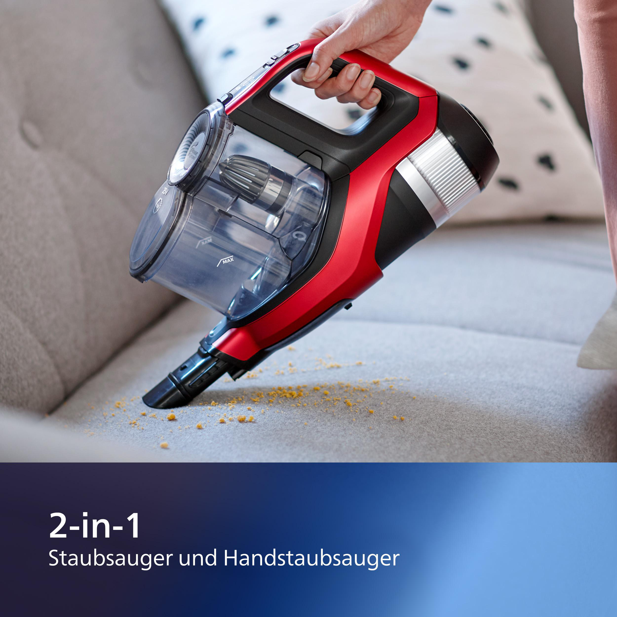 PHILIPS XC7042/01 Staubsauger (600 ml, Akkulaufzeit: 65 min, Twist Red)