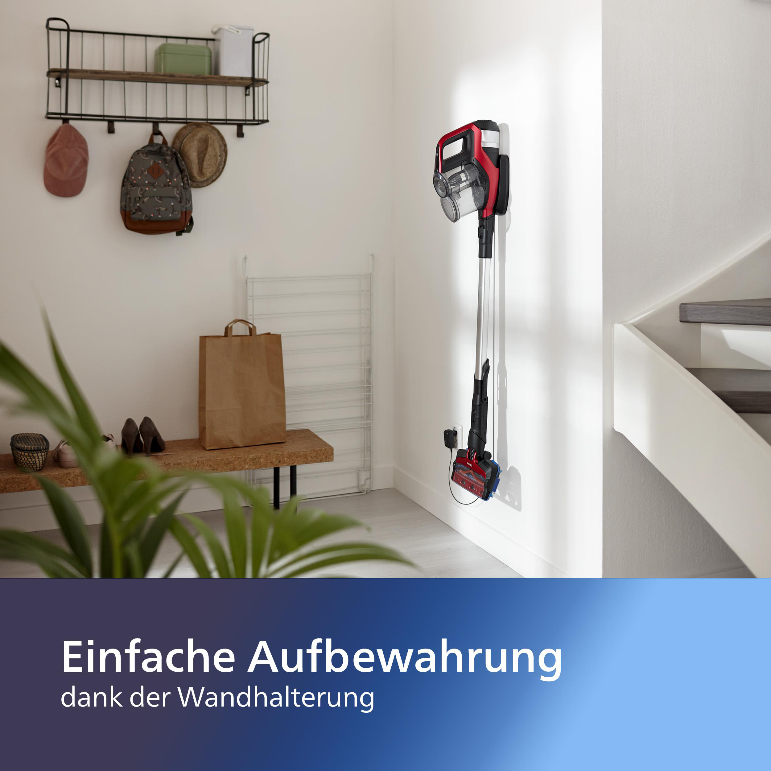 PHILIPS XC7042/01 Staubsauger (600 ml, Akkulaufzeit: 65 min, Twist Red)