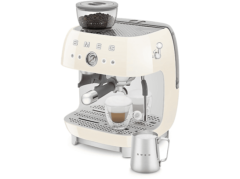 Smeg EGF03CREU 50's Style Espressomaschine mit Siebträger (Creme, Edelstahlmahlwerk/Kegel, 1650 Watt, 20 bar)
