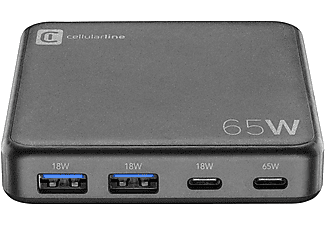 CELLULARLINE Multipower 4 Portlu Gan 65W Şarj Cihazı Siyah_1