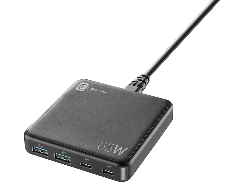 CELLULARLINE Multipower 4 Portlu Gan 65W Şarj Cihazı Siyah_0