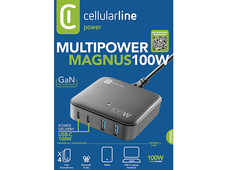 CELLULARLINE Multipower 4 Portlu Gan 100W Şarj Cihazı Siyah_2
