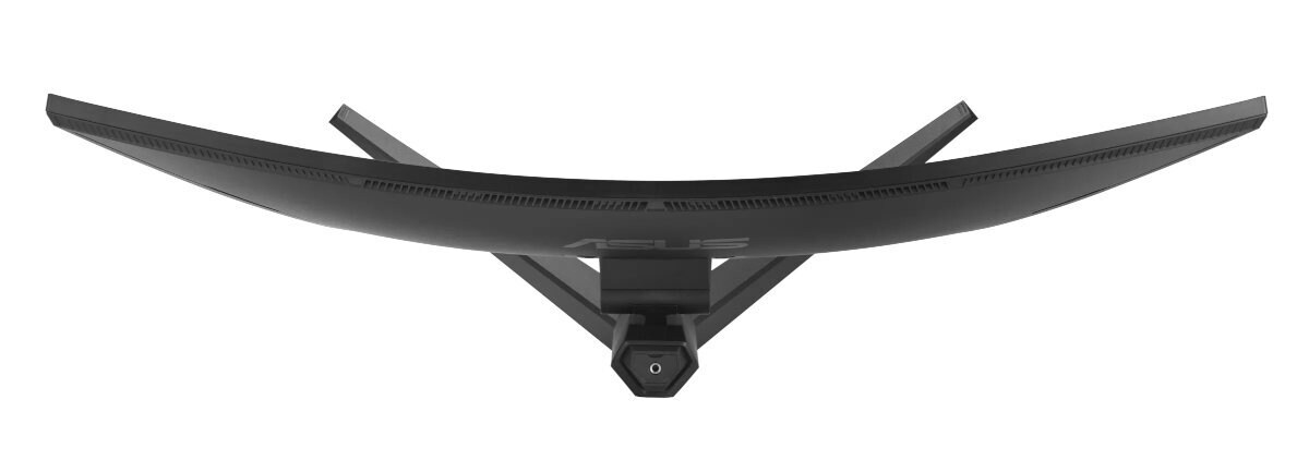 Zakrzywiony czarny monitor komputera z widoku z góry.