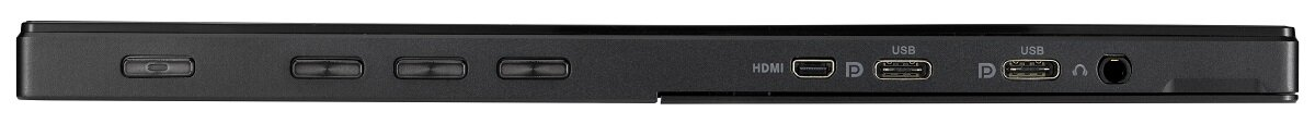 Zbliżenie tylnego panelu urządzenia z portami HDMI, USB i audio.