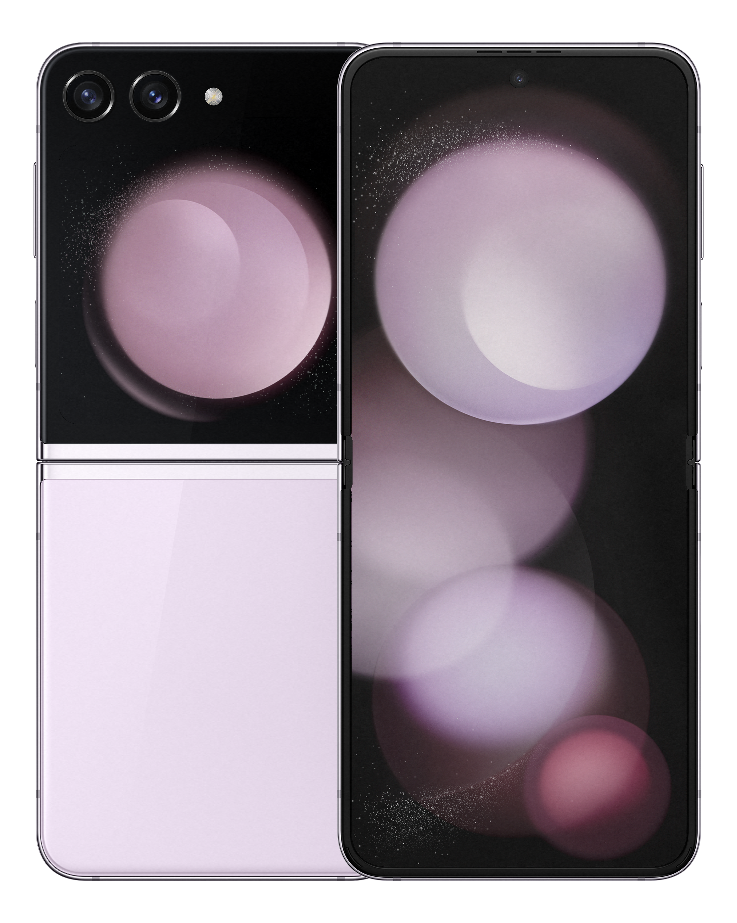Ein faltbares Smartphone, geöffnet und geschlossen, mit rosa Farbton.