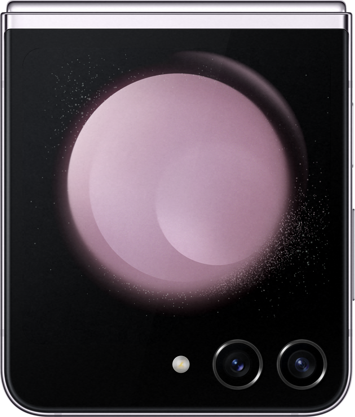 Ein schwarzes und lila faltbares Telefon mit Kamera auf der Rück- und Vorderseite.