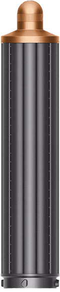 Un outil de coiffure Dyson noir et cuivré avec un design cylindrique.