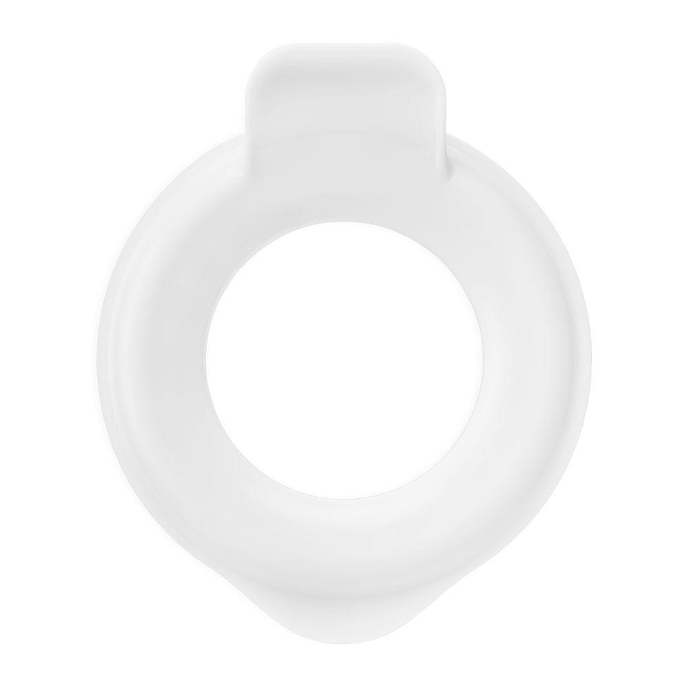 Weißer Kunststoffring, möglicherweise für einen Wasserfilter. Einfaches Design, weißer Hintergrund.