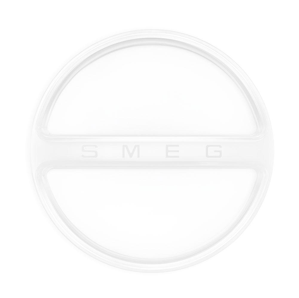 Weißer SMEG-Lebensmittellagertdeckel mit rundem Design und zwei Trennwänden.