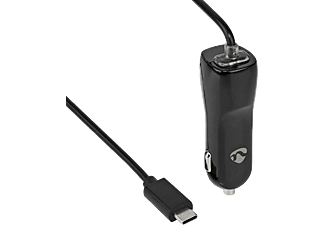 NEDIS Autós töltő, 18W, 3 A, USB Type-C rögzített kábel, 1m (CCHAC300ABK)