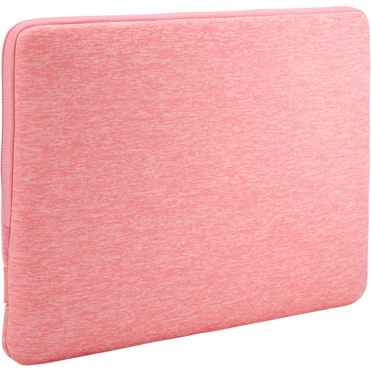 Roze laptoptas. De hoes heeft een effen kleur met een getextureerde uitstraling.