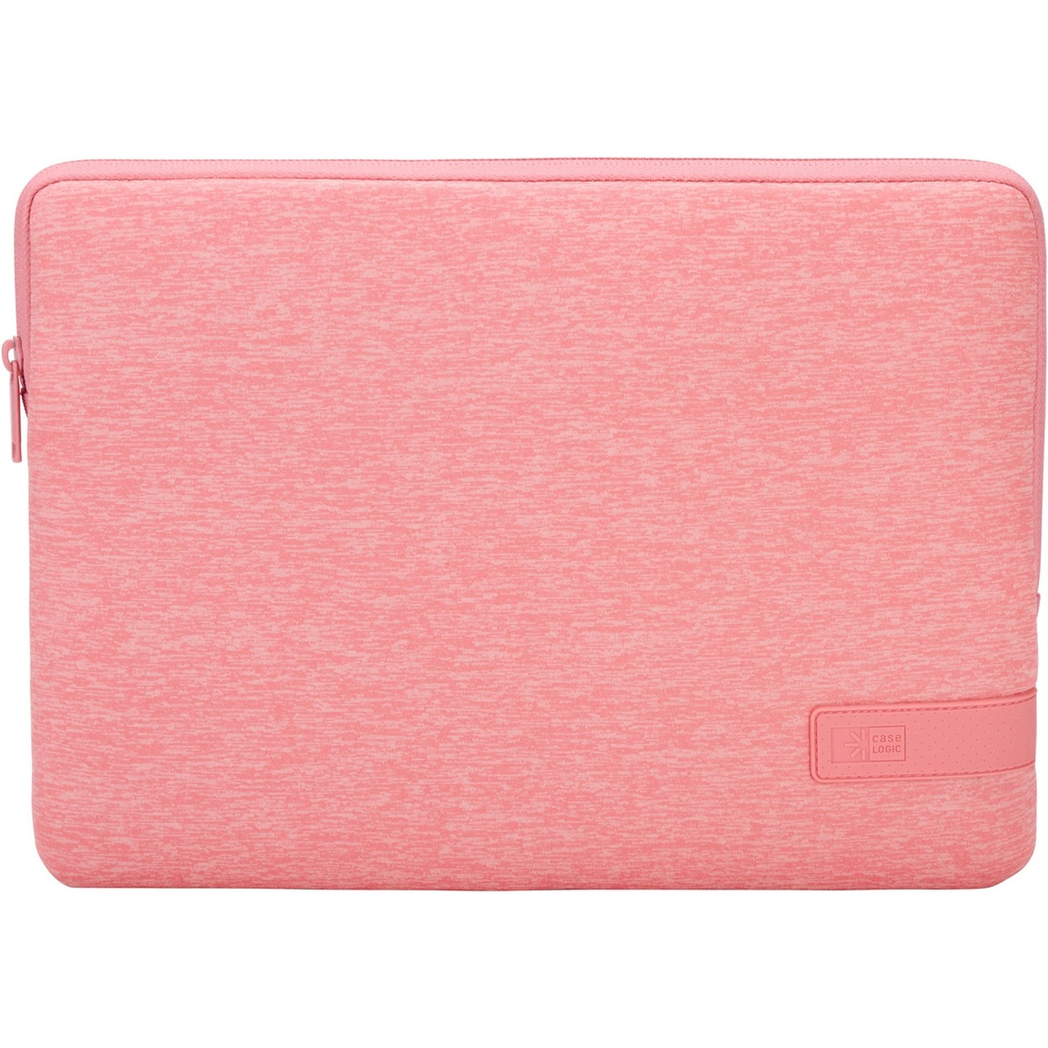 Roze laptoptas met een roze Case Logic logo. Witte achtergrond.