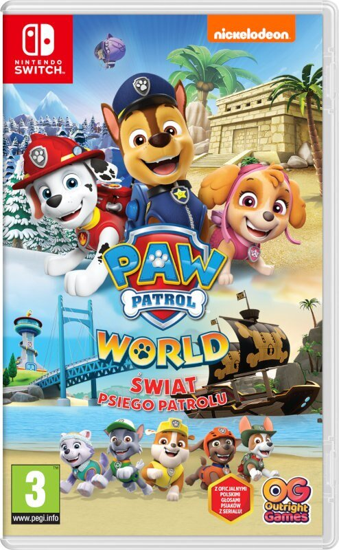Pudełko z grą Nintendo Switch. Postacie z Psiego Patrolu na okładce. Tytuł: Paw Patrol World.