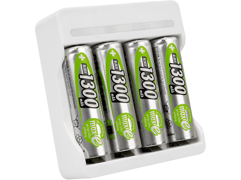 ANSMANN Basic IV Ladegerät inkl. 4x AA 1300 mAh Akku Universal, Nickel-Metallhydrid, Weiß