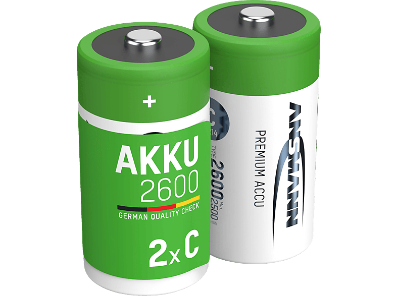 ANSMANN 2er Set NiMH Akku, Nickel-Metallhydrid, 1.2 Volt, 2600 mAh | Batterien
