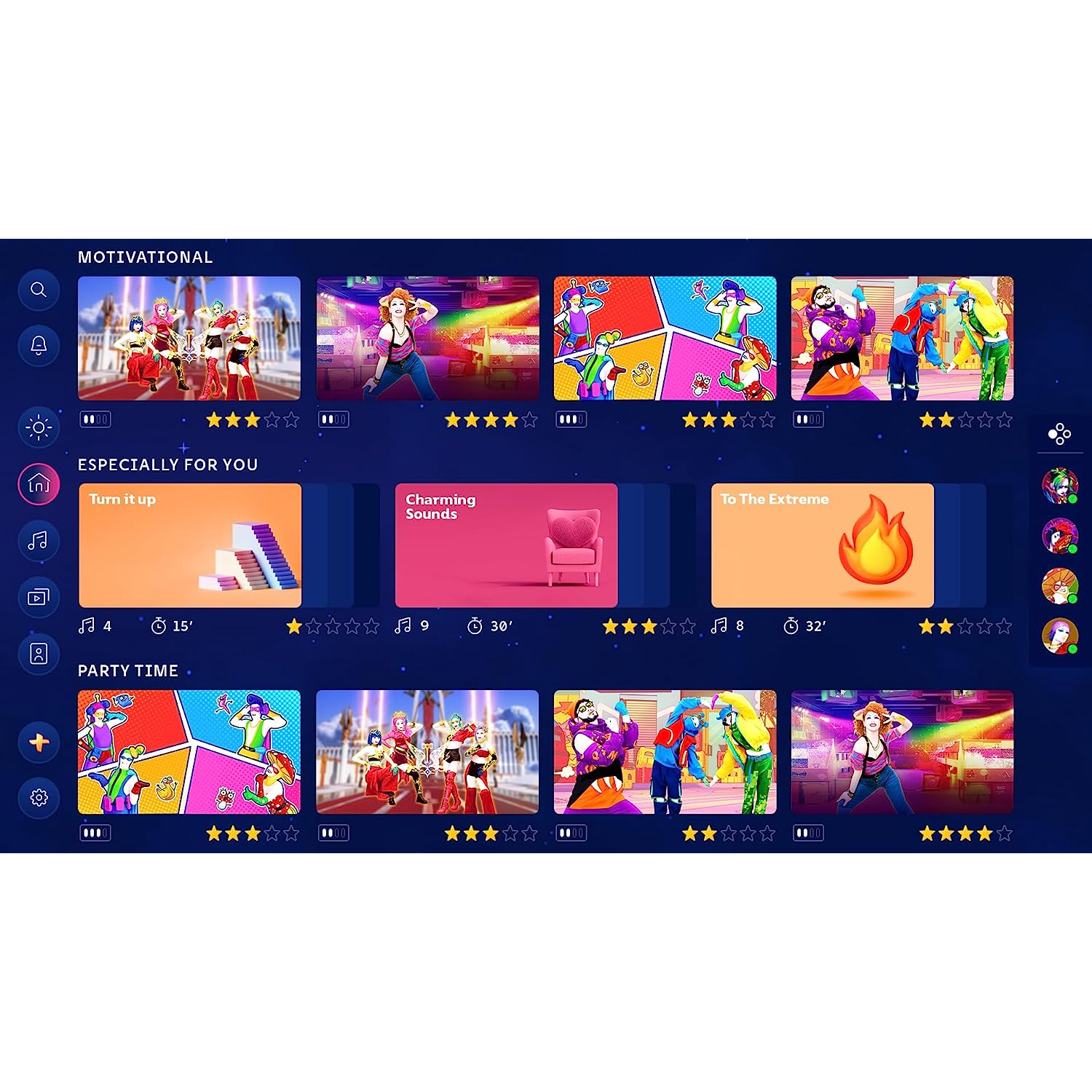 A screen shows a game interface with different dance moves and related information.