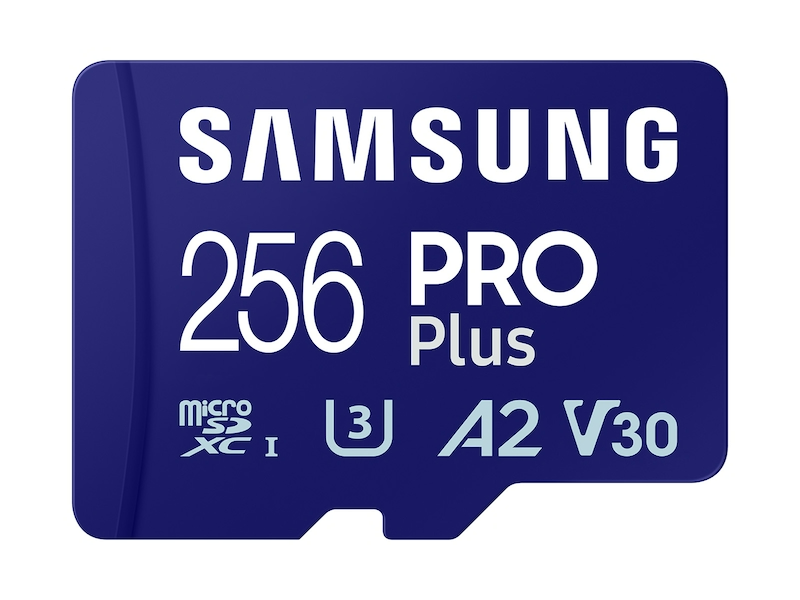 Kék micro SD kártya fehér szöveggel.