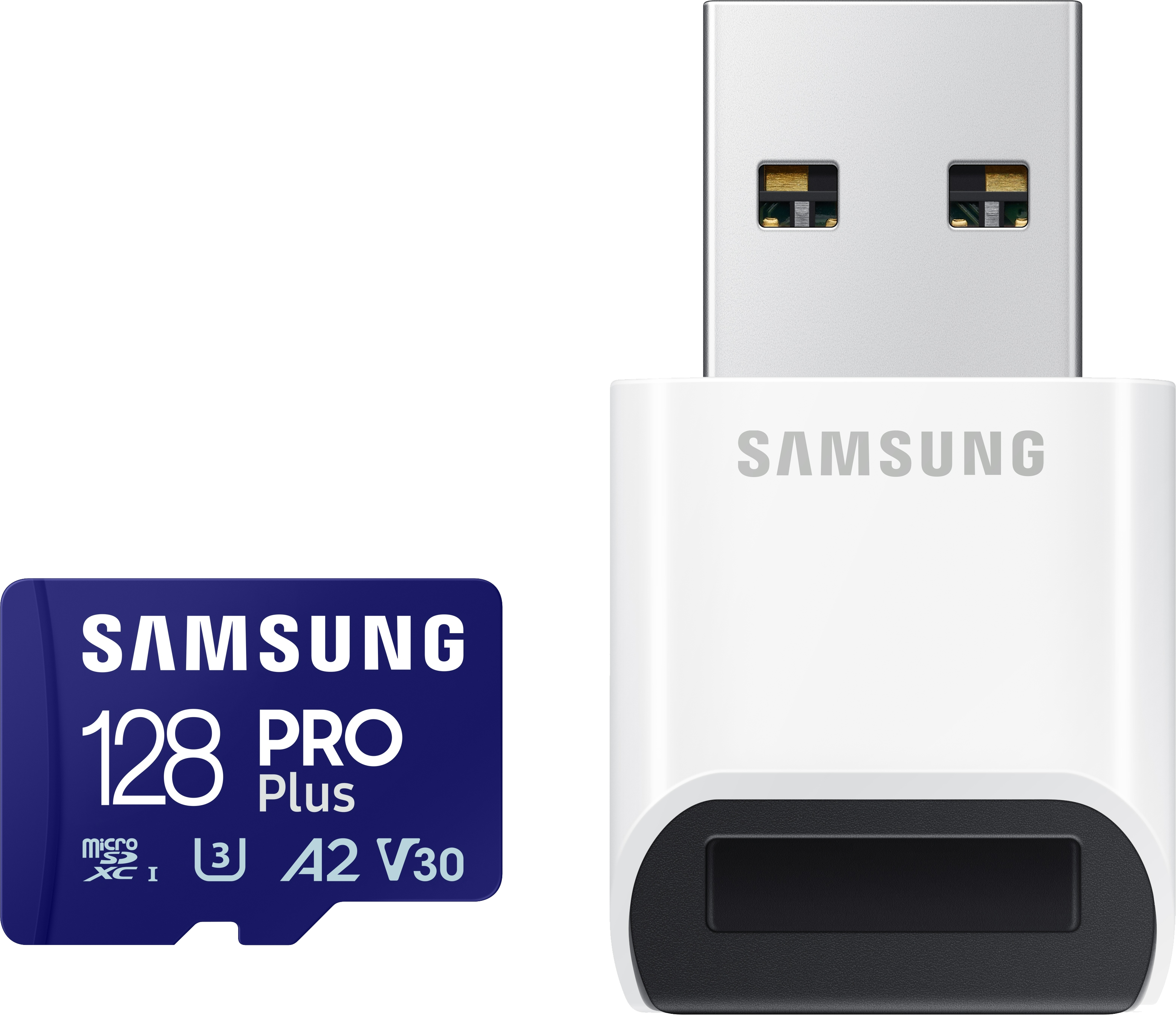 SAMSUNG Pro Plus microSDXC memóriakártya + USB kártyaolvasó, 128GB, Class10, V30, U3 (MB-MD128SB/WW)