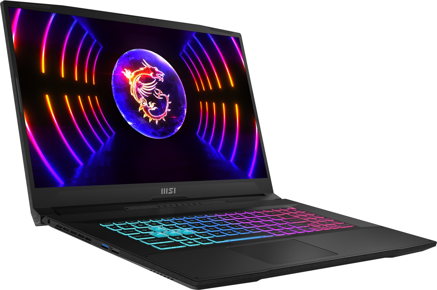 Schwarzer MSI Laptop mit beleuchteter Tastatur.