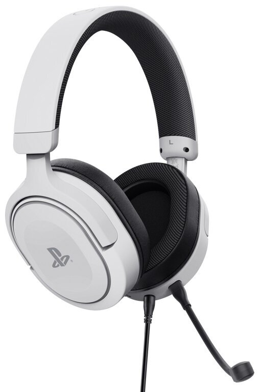 Biało-czarny zestaw słuchawkowy dla graczy z mikrofonem, odizolowany na białym tle.