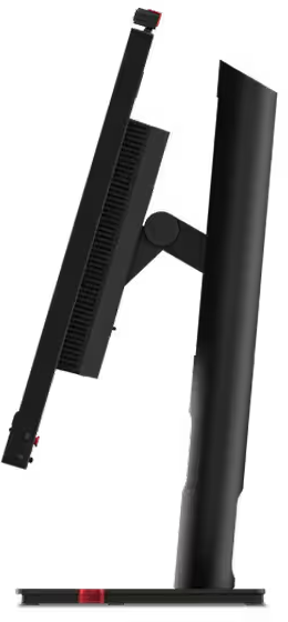 Schwarzer Computermonitor von der Seite, mit roter Akzent.