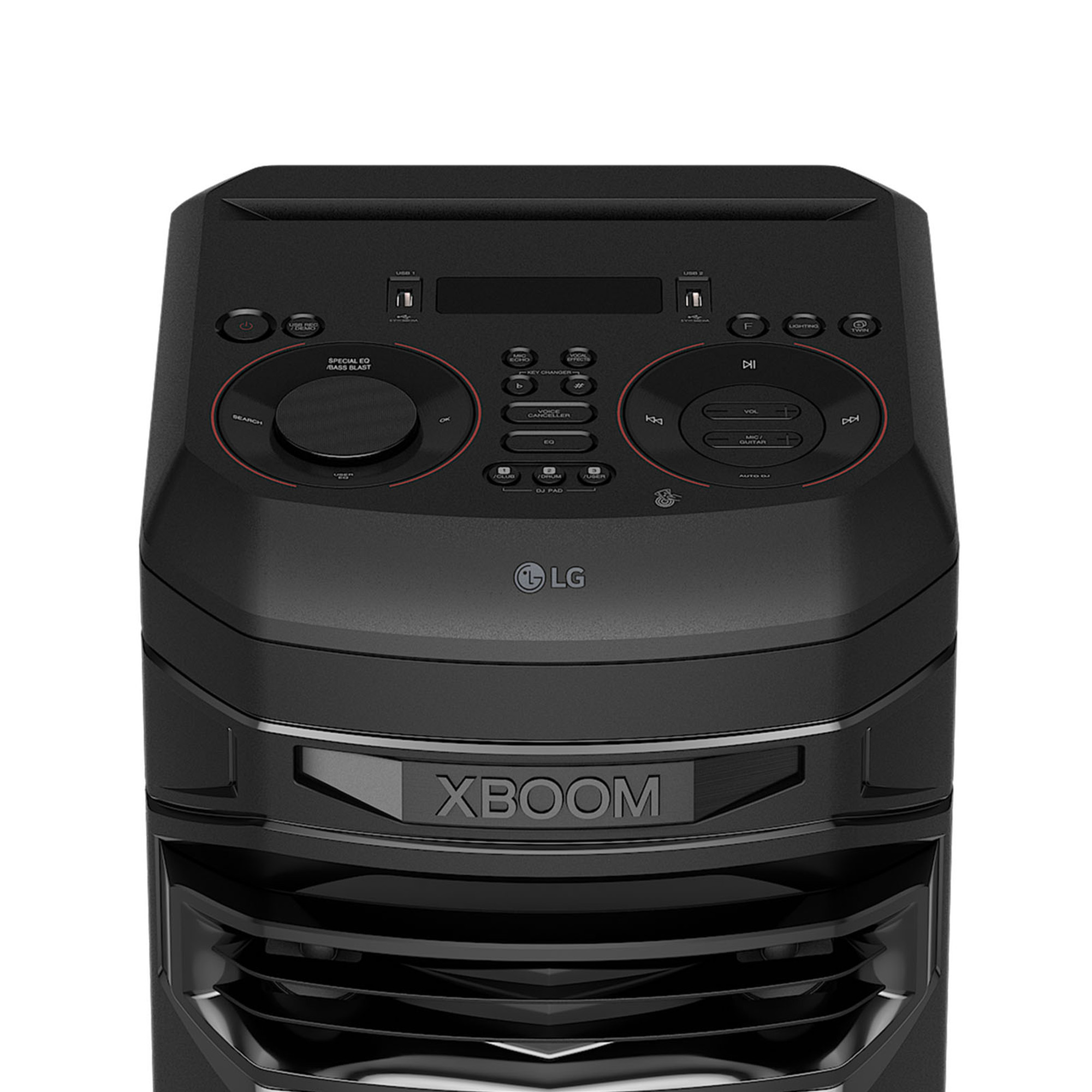 Altavoz negro LG con botones y logo XBOOM.