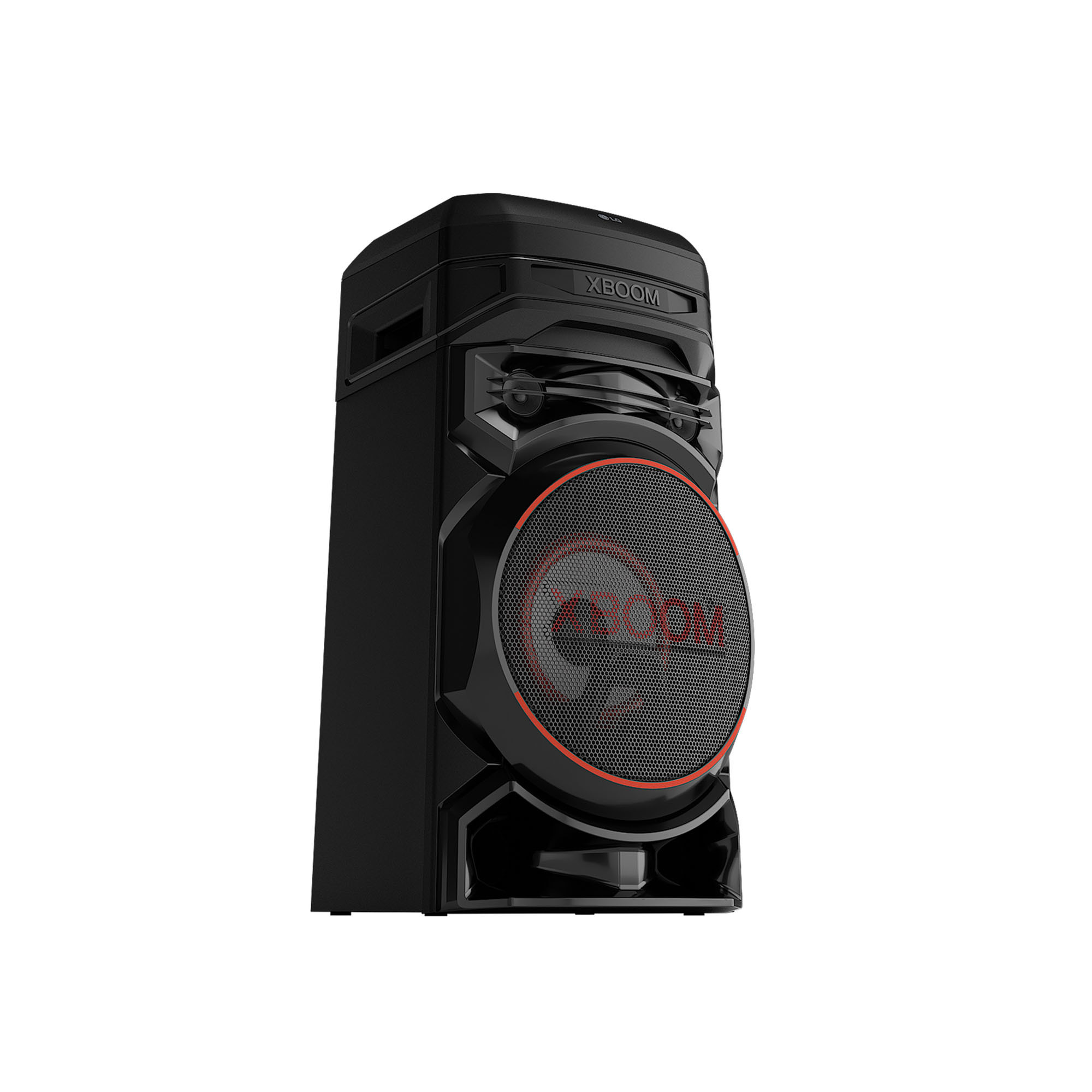 Un altavoz negro y rectangular con un altavoz con borde rojo. La marca 'XBOOM' está en la parte superior.