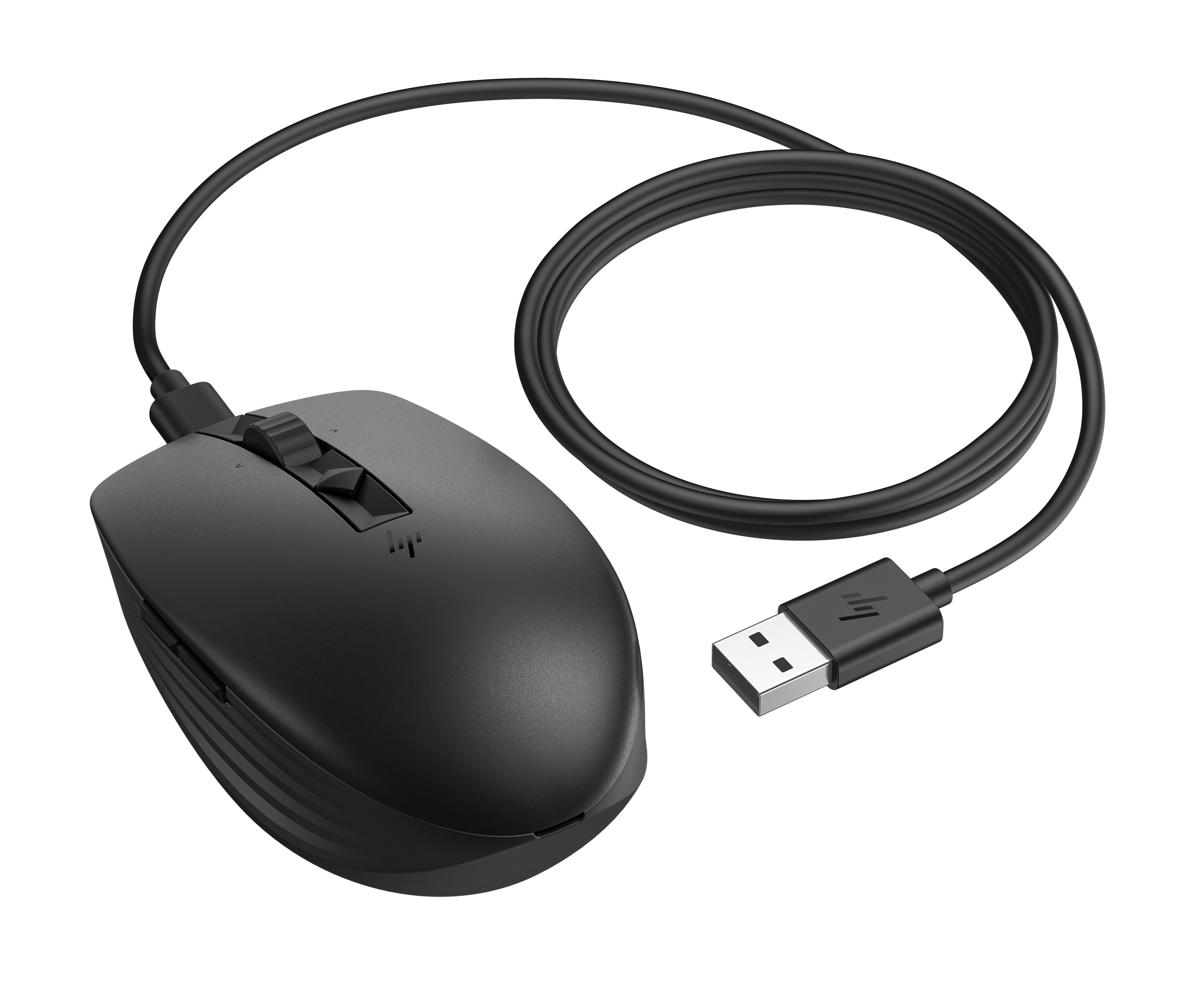 Ratón de ordenador HP negro con cable USB.