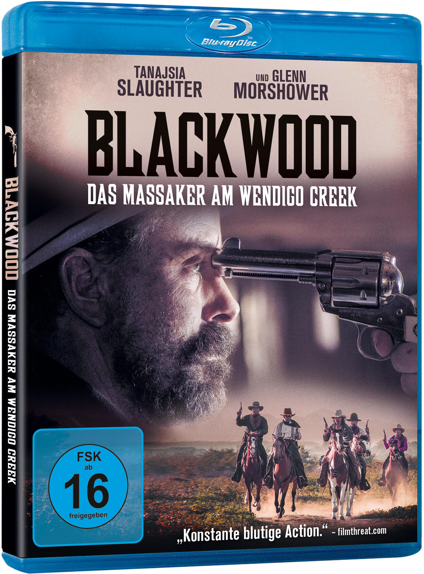 Filmcover für Blackwood. Ein Mann mit Revolver ist auf dem Cover.