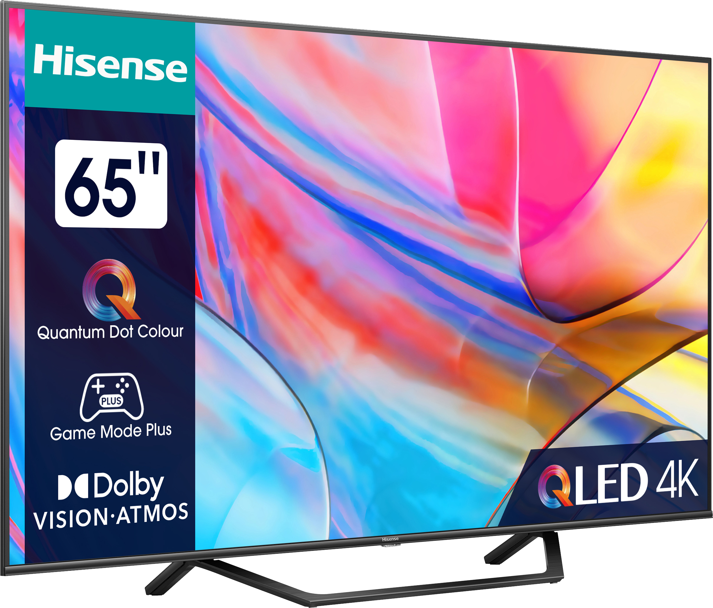 Un televisore Hisense QLED 4K da 65 pollici su un supporto.