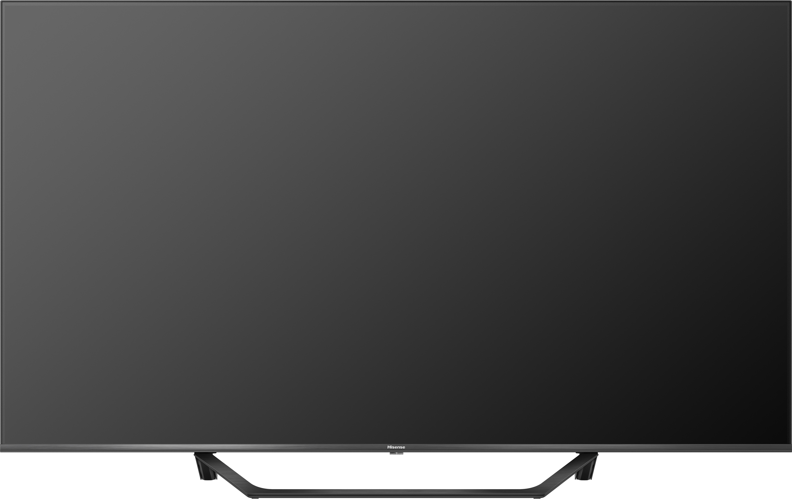 Un televisore Hisense con schermo nero e base grigio scuro.