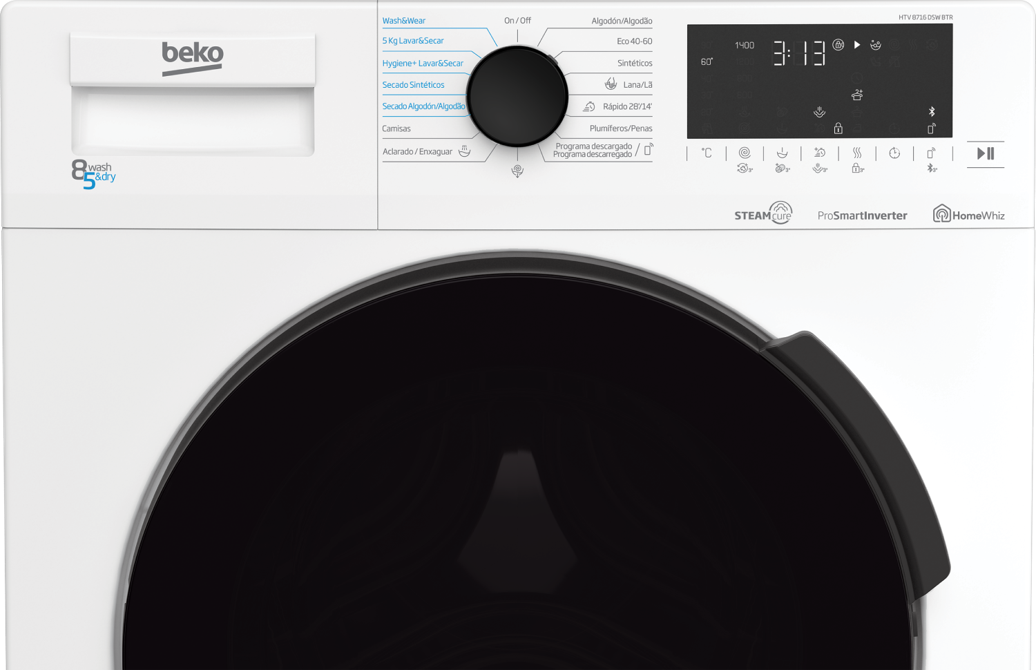 Panel de control de lavadora con dial.