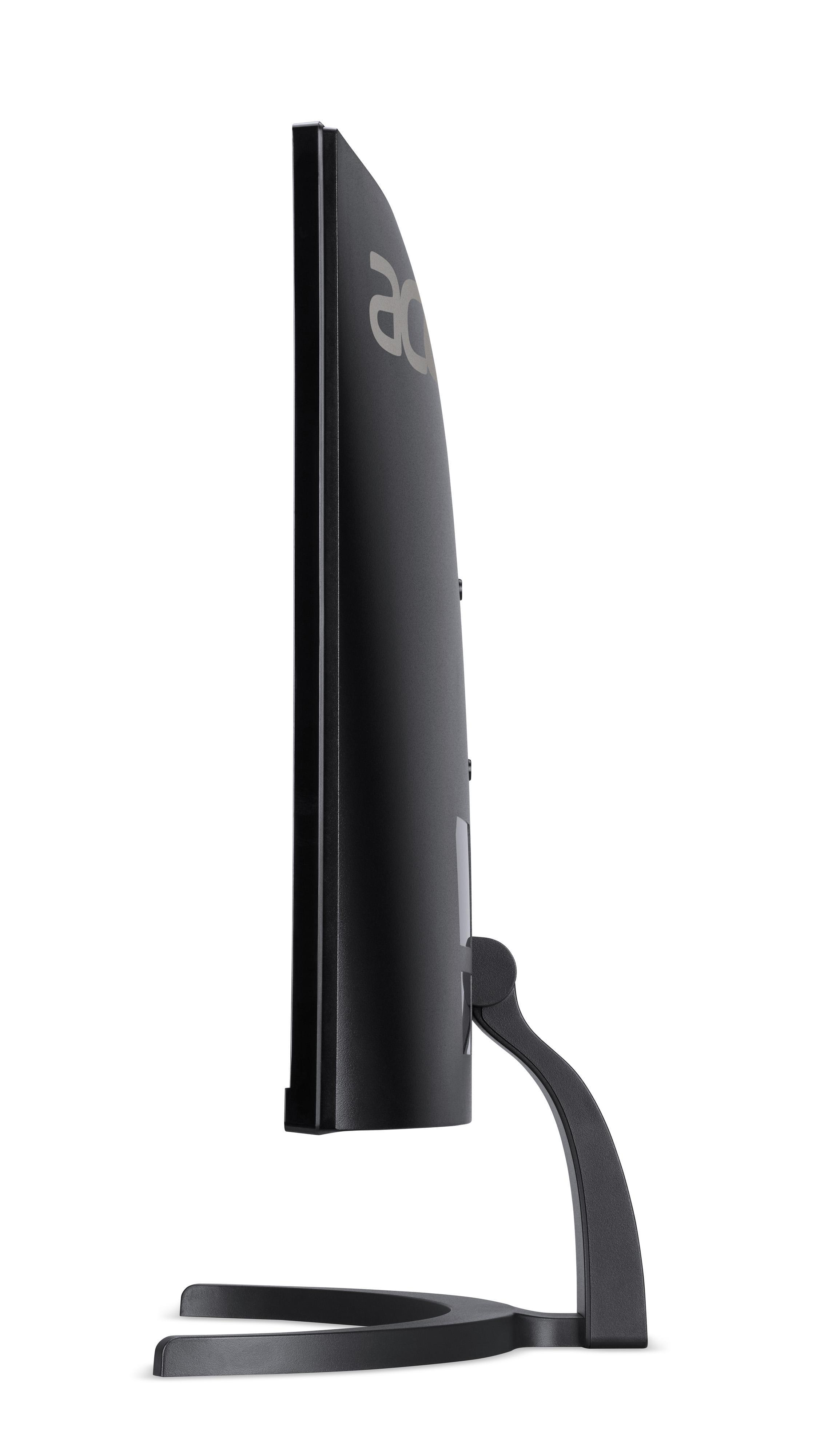 Schwarzer Computermonitor, Seitenansicht, auf weißem Hintergrund. Acer-Logo ist sichtbar.
