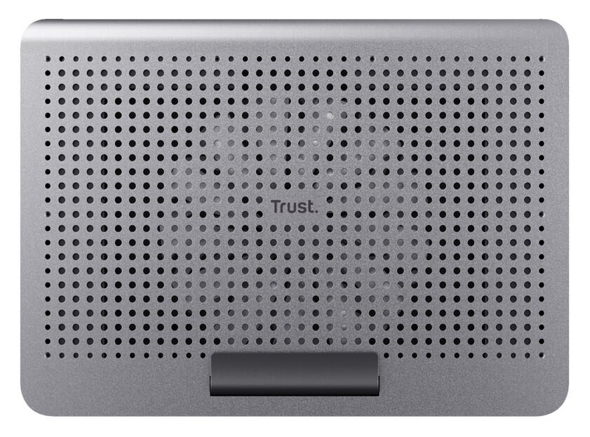 Srebrna chłodziarka do laptopa z logo Trust.